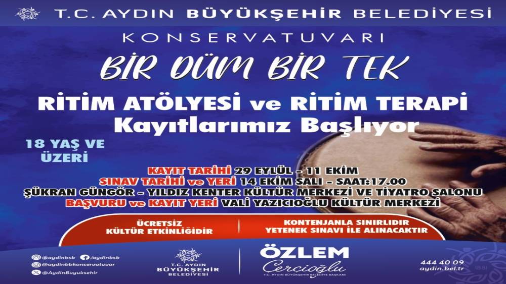 Aydın Büyükşehir’den “Bir Düm Bir Tek” Ritim Atölyesi Kayıtları Başladı