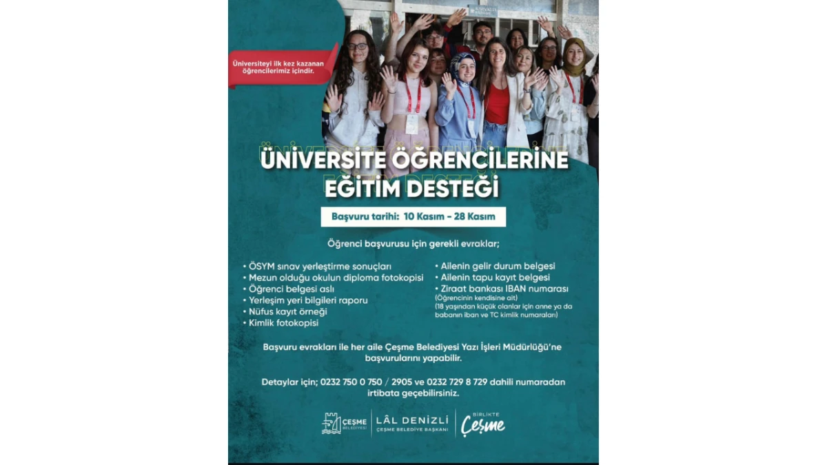 Çeşme Belediyesi Yeni Üniversiteli Gençlere Eğitim Desteği Sağlıyor